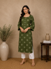 Green Floral Design Print Rayon Kurti