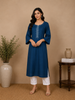 Blue Solid Casual Cotton Kurti
