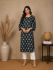 Dark Green Abstract Printed Design Cotton Kurti