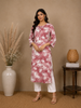 Mauve Pink Floral Embroidered Design Cotton Kurti