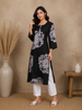 Black Floral Printed Cotton Kurti