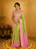 Leaf Green Pure Kanchipuram Silk Saree with Floral Designs on the Body and with Contrast Designed Border