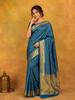 Peacock Blue Pure Kanchipuram Silk Saree with Small Floral buttas on the Body and with Matching Border