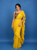 Yellow Solid Designed Ruffle Drape Georgette Ready To Wear Saree