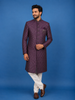 Purple Floral Embroidered Jacquard Sherwani Suit