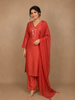 Orange Sequins Embroidered Cotton Palazzo Salwar Suit