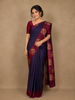 Navy Blue Dots Woven Pure Kanchipuram Silk Saree With Maroon Contrast Border
