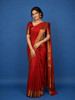 Vermillion Red Woven Checks Pattern Zari Border Silk Saree