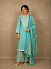 Aqua Blue Floral Designed Cotton Straight Cut Salwar Suit