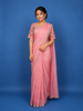 Peach Pink Solid Sequin Embellishment Organza Saree