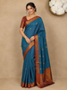 Sky Blue Peacock Woven Pure Kanchipuram Silk Saree