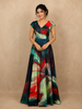 Multicolor with Allover Printed Design and Cap Sleeves Gown