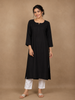 Black Solid Cotton Kurti With Button Detailing