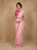 Light Pink Crushed Georgette Saree with Plain Body Paired with Designer Blouse and Waist Belt