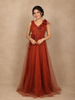Orange Net with Criss Cross Design, 3D Flowers and Stones Gown