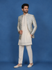 Cream Floral Designed Sherwani Suit