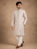 Cream Kurta Set With Floral Designs and Embroidery With Pant