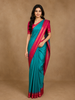 Teal Blue Solid Designed Silk Saree