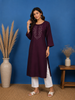 Dark Red Floral Designed Cotton Kurti