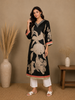 Black Floral Printed Semi Silk Kurti