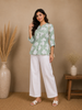Green Floral Printed Cotton Kurti Top