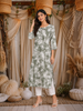 Olive Green Floral Printed Cotton Rayon Kurti