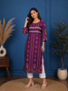 Dark Purple Floral Printed Semi Silk Kurti