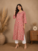 Light Orange Floran Design Cotton Kurti