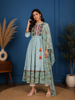 Light Blue Floral Designed Cotton Kurti