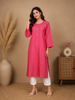 Pink Solid Design Cotton Kurti