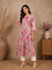 Pink Floral Print Design Cotton Kurti