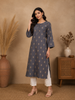 Grey Cotton Kurti Top Adorned with Design Prints, without Dupatta
