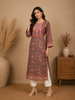 Brown Floral Printed Semi Silk Kurti