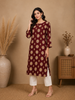 Maroon Floral Print Cotton Kurti