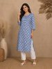 Light Blue Abstract Printed Cotton Rayon Kurti