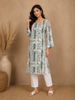 White Floral Printed Cotton Kurti