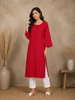 Red Stripes Design Cotton Kurti