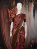 Choco Brown Floral Woven Design Pure Tussar Saree with Geometric Border