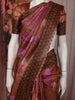 Choco Brown Floral Woven Design Pure Tussar Saree with Geometric Border