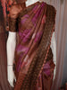 Choco Brown Floral Woven Design Pure Tussar Saree with Geometric Border