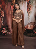 Chocolate Brown Floral Cutdana Beads and Sequins Embroidered Design Organza Indo Western Palazzo Suit with Choker Dupatta