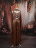 Chocolate Brown Floral Cutdana Beads and Sequins Embroidered Design Organza Indo Western Palazzo Suit with Choker Dupatta