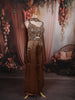 Chocolate Brown Floral Cutdana Beads and Sequins Embroidered Design Organza Indo Western Palazzo Suit with Choker Dupatta