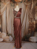 Chocolate Brown Heavy Sequins and Beads Embroidered Design Satin Ready To Wear Saree with Designer Blouse