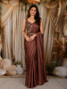 Chocolate Brown Heavy Sequins and Beads Embroidered Design Satin Ready To Wear Saree with Designer Blouse