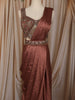Chocolate Brown Heavy Sequins and Beads Embroidered Design Satin Ready To Wear Saree with Designer Blouse