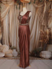 Chocolate Brown Heavy Sequins and Beads Embroidered Design Satin Ready To Wear Saree with Designer Blouse