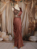 Chocolate Brown Heavy Sequins and Beads Embroidered Design Satin Ready To Wear Saree with Designer Blouse