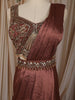 Chocolate Brown Heavy Sequins and Beads Embroidered Design Satin Ready To Wear Saree with Designer Blouse
