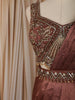 Chocolate Brown Heavy Sequins and Beads Embroidered Design Satin Ready To Wear Saree with Designer Blouse